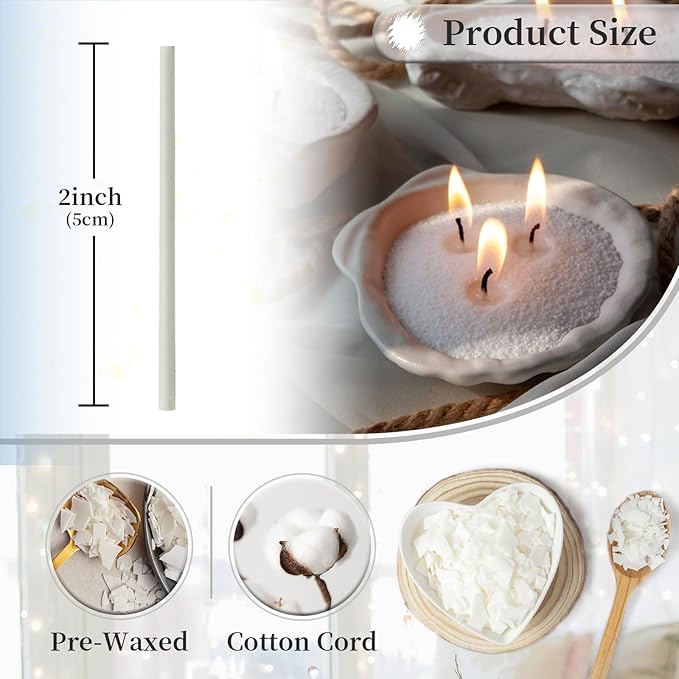 Pearled Candle Wick 2.2 Inch White Cotton Wicks 400-Pack Premium Metal-Free & Lead-Free Candle Wicks for Candle Making
