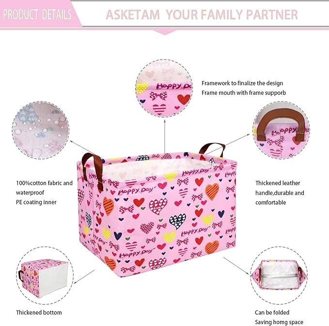 Valentine's Day Basket Gift for Empty Cute Heart Large Storage Bin for Kid and Baby Room Décor (Happy Day Love)