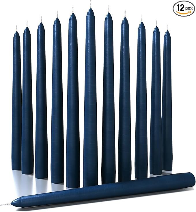 CANDWAX 12 inch Tapered Candles Set of 12 - Dripless and Smokeless Candle Sticks - Dark Blue Candle