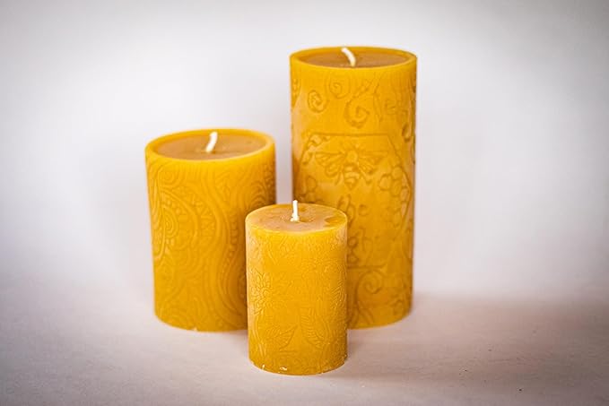 BeeTheLight Beeswax Pillar Candle - 100% Pure Bees Wax - Choose Your Size and Color - 54 Hour Burn Time - Fits 3x4 Holder - Unscented - Natural Light Honey Scent (Pink Sunset, Medium)