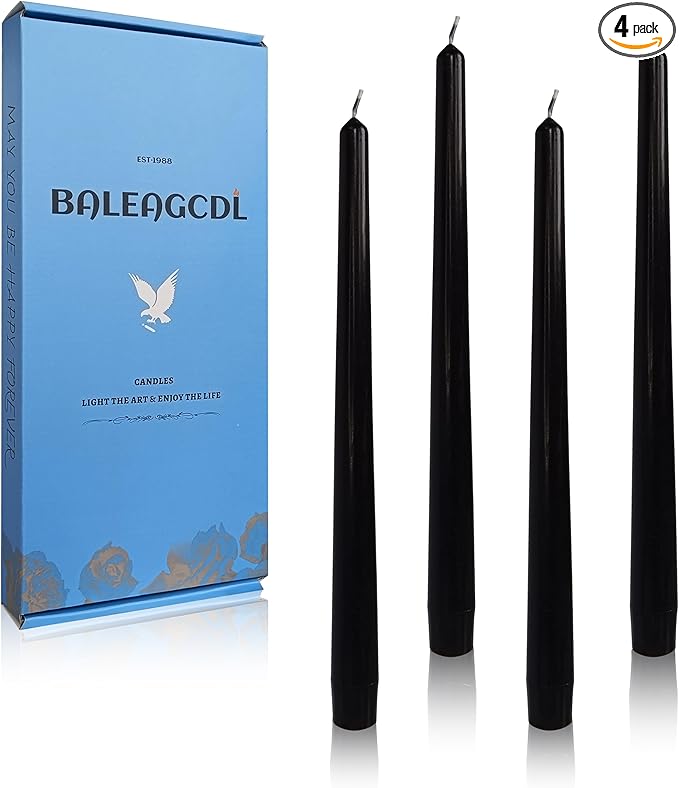 Dripless Unscented Black Taper Candles Smokeless Long Lasting Burn Elegant Tall 10 Inch Candlesticks for Home Décor Holiday Gift Dinner Party Formal Events