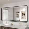 OKPAL 60X28 Inch Black Metal Framed Bathroom Mirror for Wall, Matte Black Bathroom Vanity Mirror, Large Rounded Rectangle Modern Mirror, Rustproof, Shatterproof (Horizontal/Vertical)