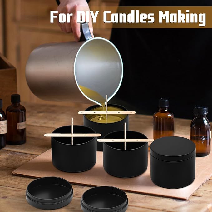 12-Pack Candle Jars, 8oz Candle Tins with Lids, Empty Metal Candle Jars for Making Candles Bulk Candle Containers - Full Black