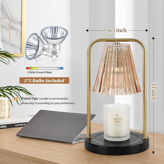 2-Pack Candle Warmer Lamps with Timer, Electric Candle Lamp Warmer for Jar Candles, Dimmable Wax Melt Warmer with 4 Bulbs, Mom Birthday House Warming Gift New Home, Vintage Home Decor