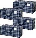 DURASACK Heavy Duty Moving Bag Storage Container Duffle Bag with Zipper, Reinforced Carry Straps and Backpack Straps, Made of Rugged Woven Polypropylene, Pack of 4, Navy Plaid