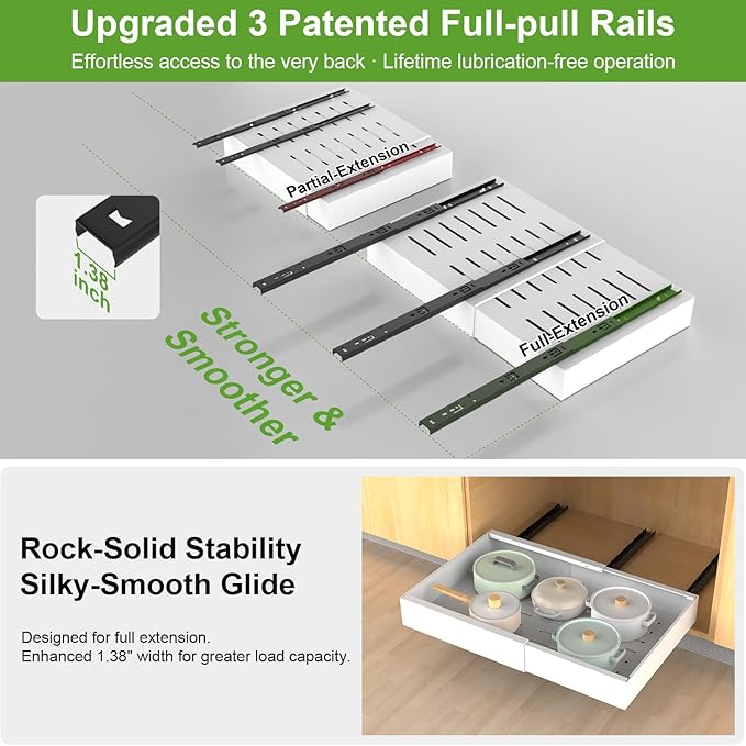 ANTOWIN 2-Pack Expandable Pull Out Cabinet Organizer 21"Deep(12.2"-20.5"W), 3 Full Extension Glides Slide Out Drawers, Roll Out Shelves Adhesive Raising Pad,Compatible Framed Cabinets,90lb Cap,White
