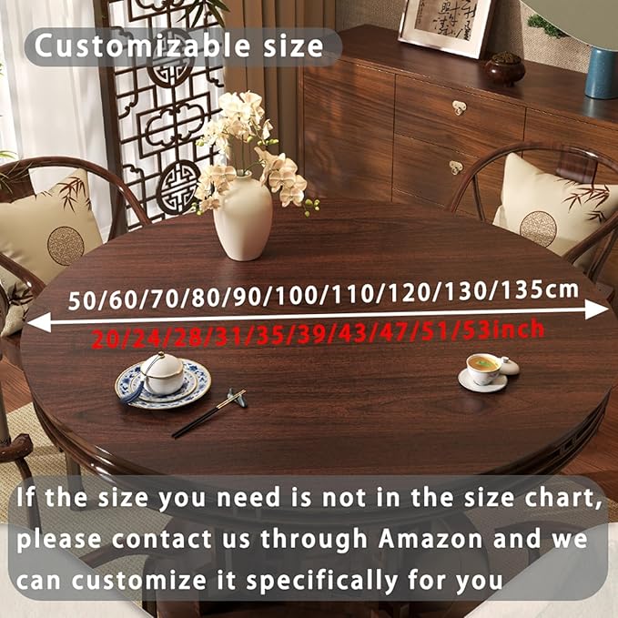 Wood Grain Round Table Protector 48/52/42/54/36 inch, Waterproof PU Leather Table Mat, Heat Resistant Circular Dining Table Pad for Kitchen, Coffee Table, Office Desk,(Brown,28in)