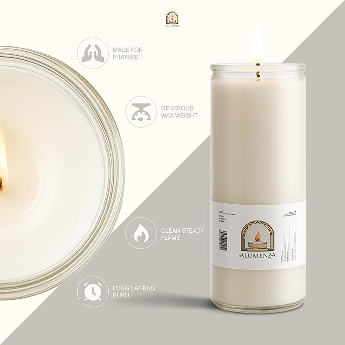 Bulk 6 Pack White 7 Day Candles in Glass Jar – Paraffin Wax, Clean Burning Unscented | Large & Tall Devotional Prayer Pillar Candle for Home, Memoria, Spells, Long Lasting