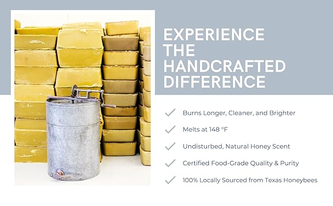 The Beeswax Co Pure Texas Beeswax Block - Ultra Clean - Naturally Filtered & Honey Scented - Premium Food Grade Yellow Bees Wax for Candles, Butcher Blocks, Etc - Organic Bee Wax Bars - 5lb