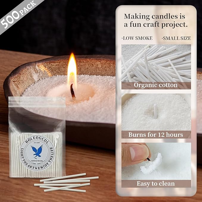 Pearled Candle Wick 2.2 Inch White Cotton Wicks 500-Pack Premium Metal-Free & Lead-Free Candle Wicks for Candle Making