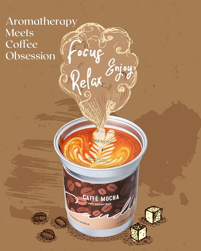 M&SENSE Mocha Coffee Scented Candles 16.2oz 100 Hours Slow Burn, Soy Organic Candles Non Toxic, Large Fall Seasonal Candle for Home Decor, Holiday Aromatherapy Gifts for Women Men