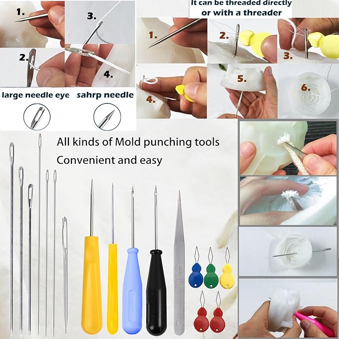 18PCS Candle Punch Tool Professional Candle Wick Needle for Silicone Molds and Candles,Hook Punch Needle Wick for Molds,Candle Making Supplies for Beginner