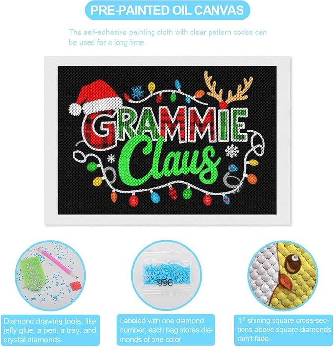 AIVKIEJK Diamond Painting Kits for Adults - Grammie Claus Grandma Christmas Xmas Painting DIY 5D Full Drill Diamond Dots Paintings with Diamonds Gem Art and Crafts Home Decor 8"x12"