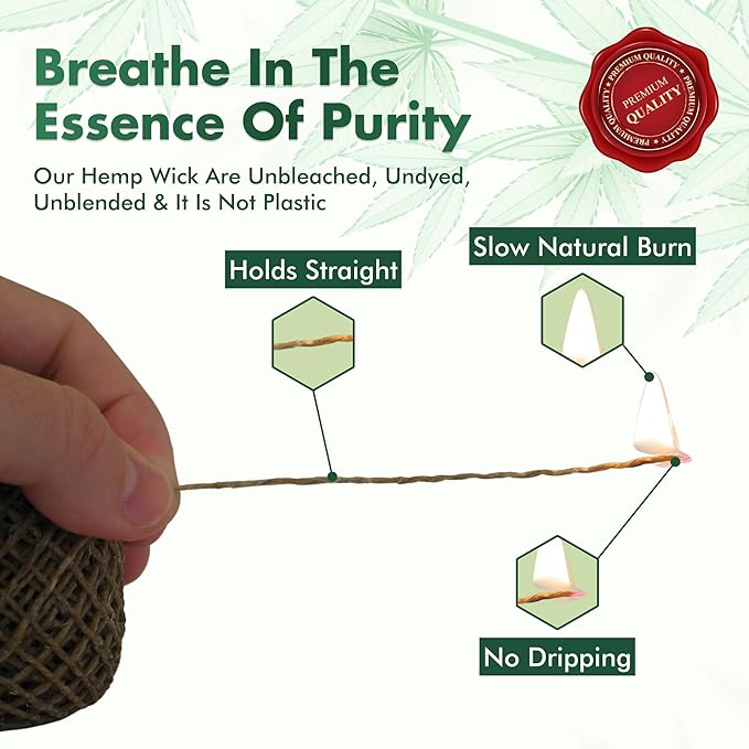 100% Organic Hemp Wick with Natural Beeswax Coating, Twisted Bee (200ft x Standard Size)