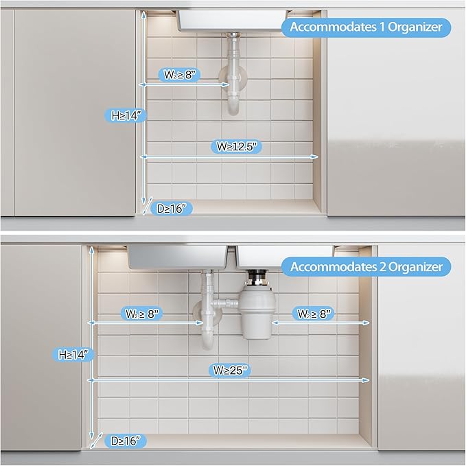 ADBIU Under Sink Organizer XL Size, 2 Packs 2 Tier Expandable Height (13.5" - 17.5") Under-Sink Organizers Slide Out Pull Out Bathroom Kitchen Organizers and Storage