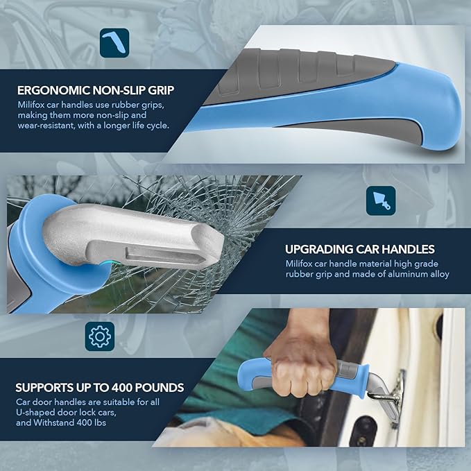 Car Door Handle for Elderly Car Handle Assist Support, Portable Auto Grab Handles for Handicap Seniors, Light Blue and Grey 2 Pcs