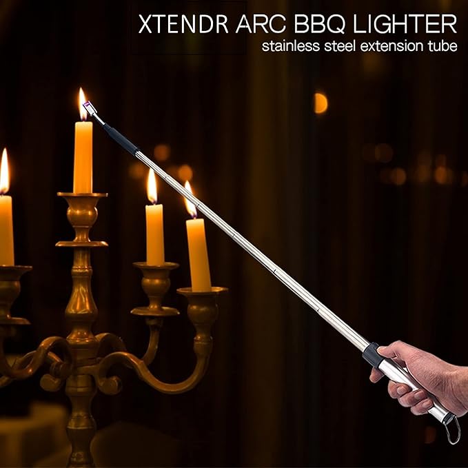 V2 Extendable 2.5 Feet. Arc Extra Long Lighter, Flameless Fireplace Stove Electric Candle Lighter, Long Neck for Pilot Light, Grilling, Firepit, Kitchen, BBQ (Black)