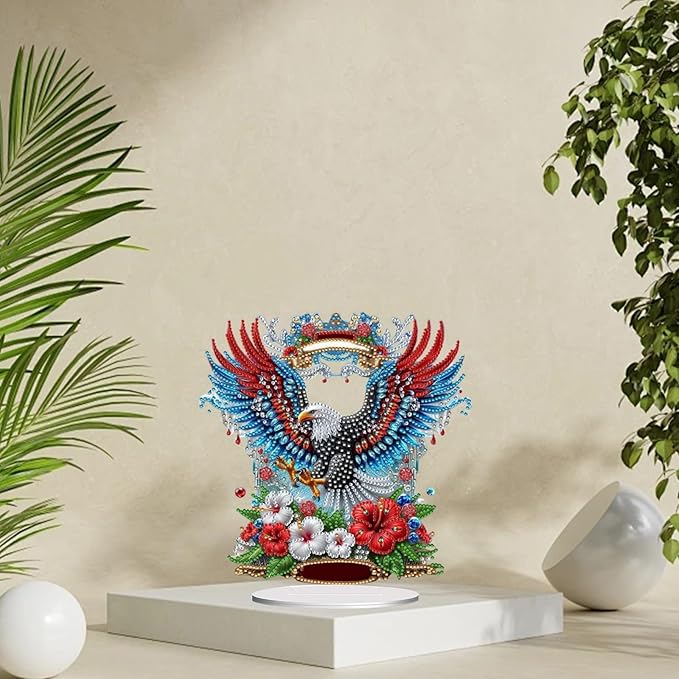 DIY Diamond Desktop Ornament PET Irregular Shape Special Shaped Crystal Double Sided Pattern Single Sided Diamond Art Painting Tabletop Home Ornaments Decor-USA Eagle