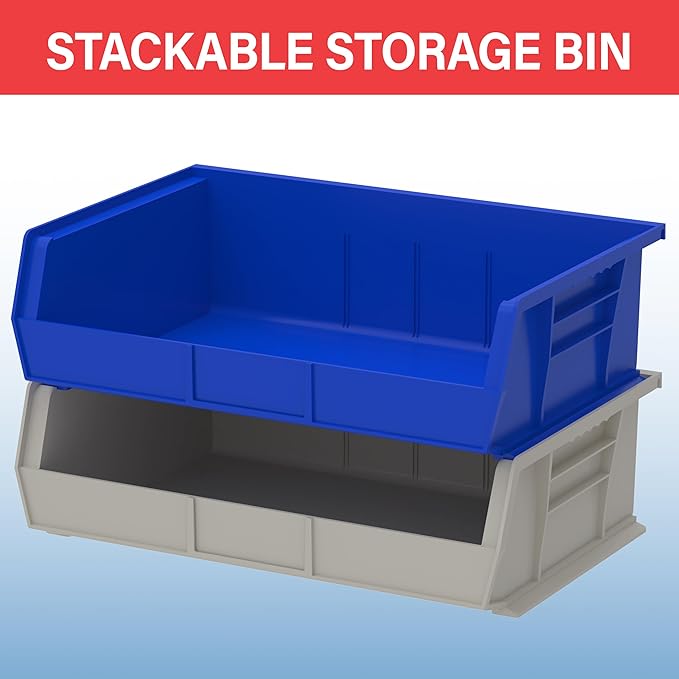 Akro-Mils 30255 AkroBins Plastic Storage Bins, Space-Saving Stackable Bins for Garage, Pantry, Craft Organization, 11" x 16" x 5", Black, 6-Pack