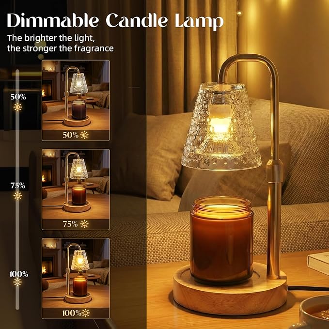 Glimra 2 Pack Candle Warmer Lamp with Timer,Dimmable Adjustable Height Candle Heater Birthday Gifts for Women Mom Sister Friends,House Warming Gifts New Home Candle Lamp Warmer with 4 Bulbs