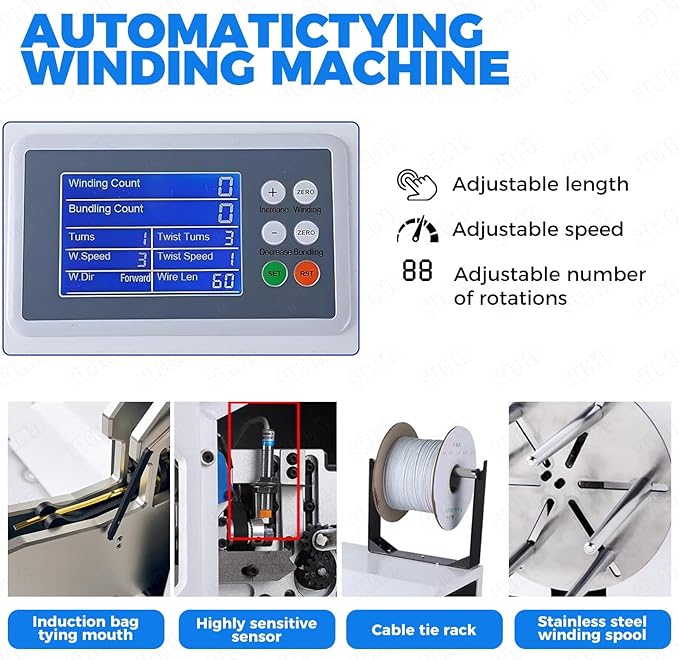 Automatic Twist Tie Machine, Multi-Functional Bag Closure Bundling Tool with 300m Premium Twisted Bands, 5-30mm Precision Tying Range, Automatic Tying and Cutting Functions.(Bundling)