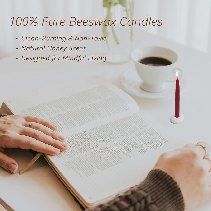 20 Minute 100% Pure Beeswax Candles, Mini Mindful Meditation Taper Candles, Smokeless & Dripless with Holder for Yoga, Prayer, Relaxation (Red,120 Pack)