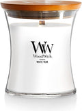 WoodWick Medium Hourglass Candle White Teak - Premium Soy Blend Wax Pluswick Innovation Wood Wick Made in USA
