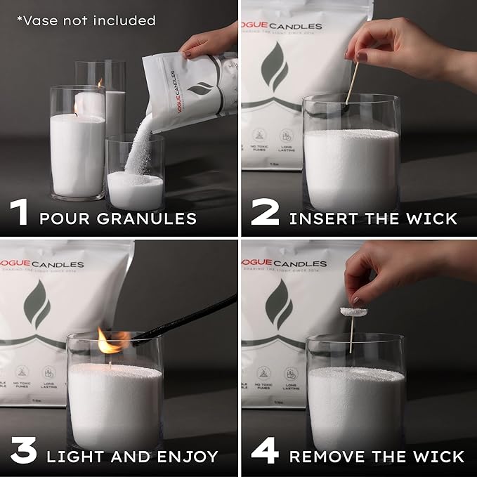 Vogue Candles White Pearled Candle Sand Wax (5 LB) – Mother’s Day Candle Kit with 50 Cotton Wicks for DIY Home Lighting – Plant-Based & Reusable Wax Granules Refill for Clean Burning & Custom Vessels