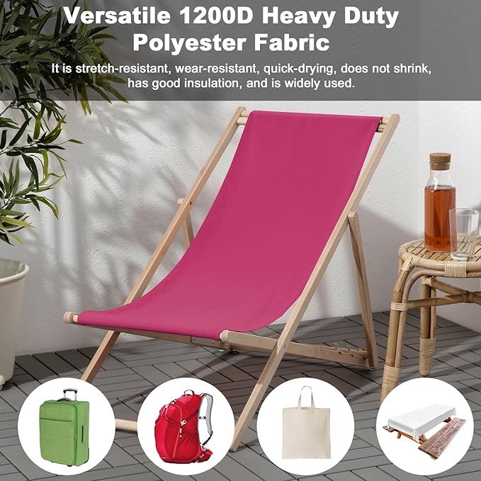 Thickened Waterproof Canvas Fabric by The Yard, 1200D 58" W Outdoor Upholstery Material Heavy Duty Fabric Water Resistant Sewing Material for Chair Patio Cushion Purse Bag, 12 Yard Hot Pink