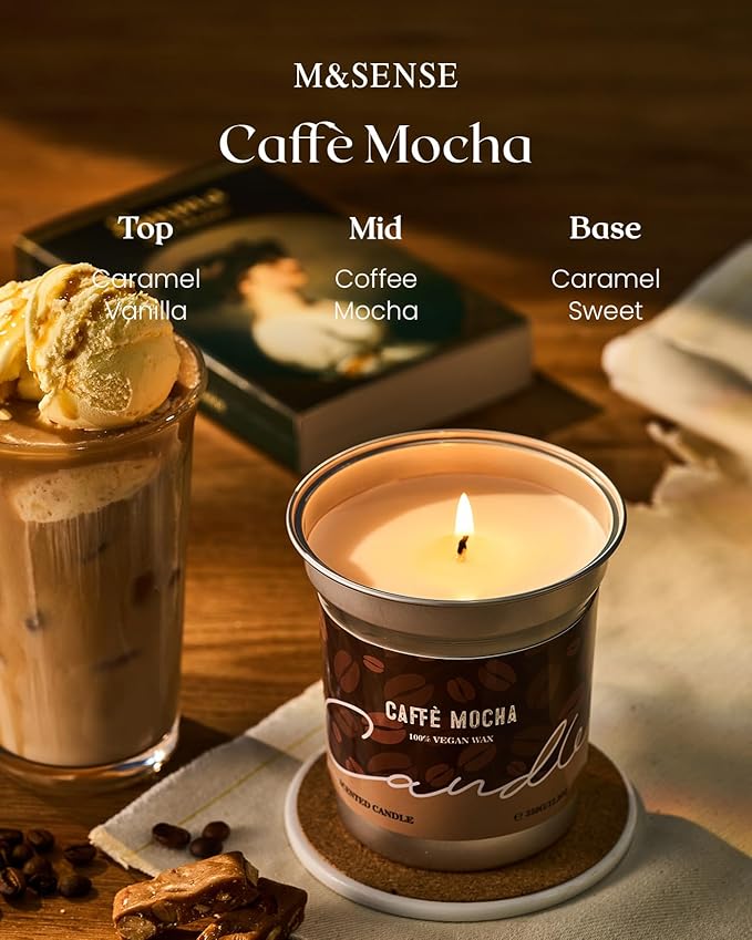 M&SENSE Mocha Coffee Scented Candles 16.2oz 100 Hours Slow Burn, Soy Organic Candles Non Toxic, Large Fall Seasonal Candle for Home Decor, Holiday Aromatherapy Gifts for Women Men