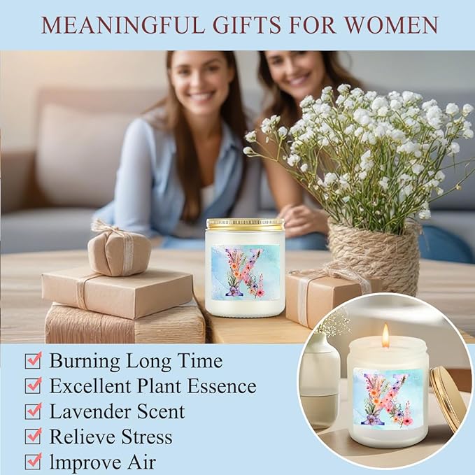 Personalized Gifts Monogrammed Birthday Gifts for Women, Soul Sister Bachelorette Party Wedding Christmas Initial Wine Tumbler Makeup Bag Scented Candle Bracelet Set, (Aesthetic Blue Flower K)