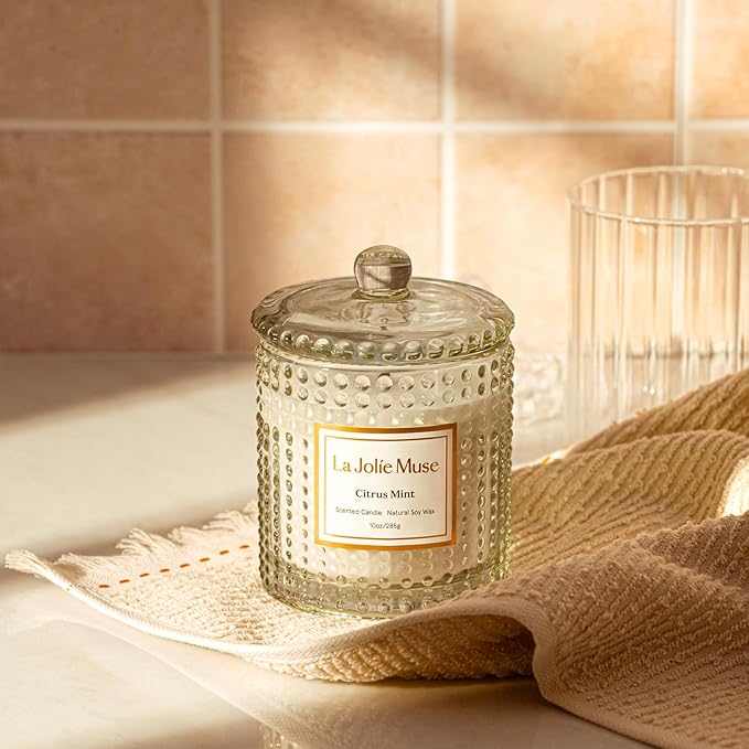 LA JOLIE MUSE Citrus Mint Candle, Candles for Home Scented, Luxury Eucalyptus Candles Gifts for Women & Men, Natural Soy Wax, 75 Hours 10 OZ