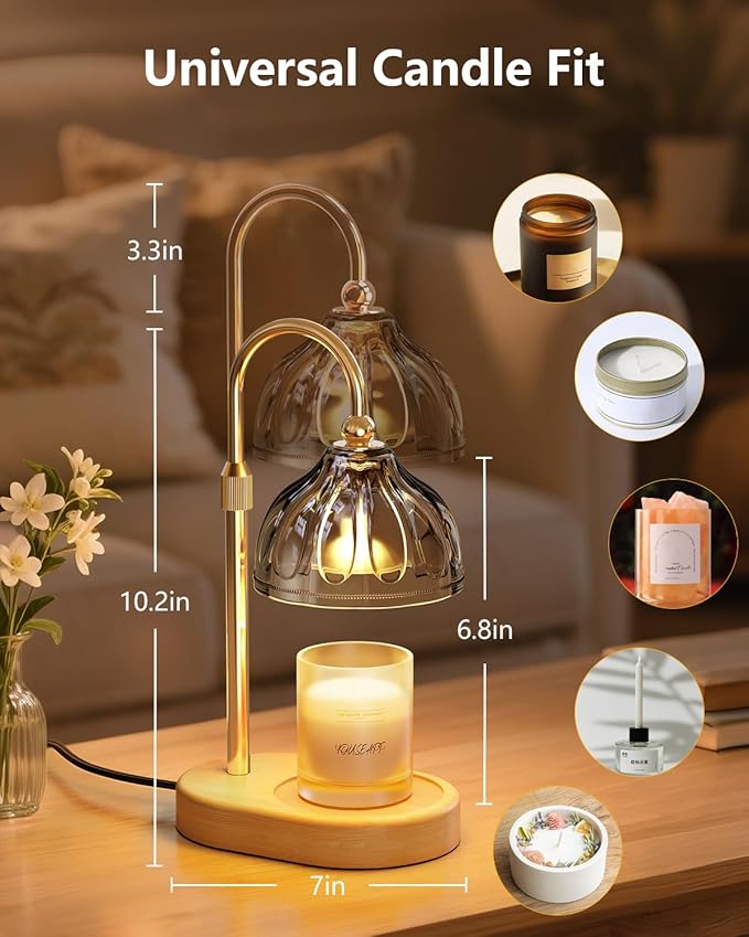 HouseSapp Candle Warmer Lamp, Wax Melt Warmer with Timer Dimmer, Height Adjustable, Black Lampshade, Includes 2 Bulbs, Birthday Gifts for Women, Mom, Christmas, Housewarming