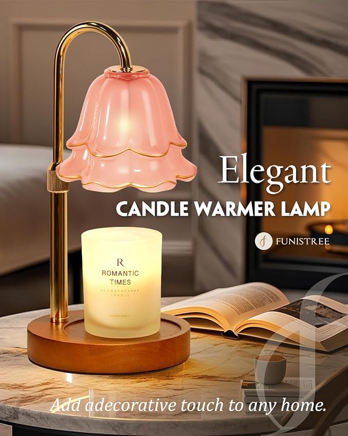 Pink Candle Warmer Lamp with Timer & Dimmer, Adjustable Height Mothers Day Birthday Gifts for Women Mom, Flower Candle Lamp Warmer, Wax Warmer with 2 Bulbs, House Warming New House Decorations