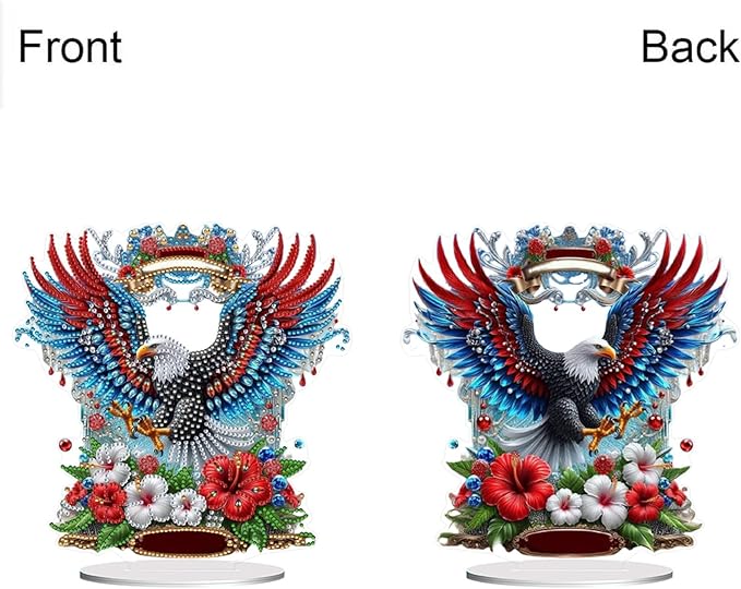 DIY Diamond Desktop Ornament PET Irregular Shape Special Shaped Crystal Double Sided Pattern Single Sided Diamond Art Painting Tabletop Home Ornaments Decor-USA Eagle