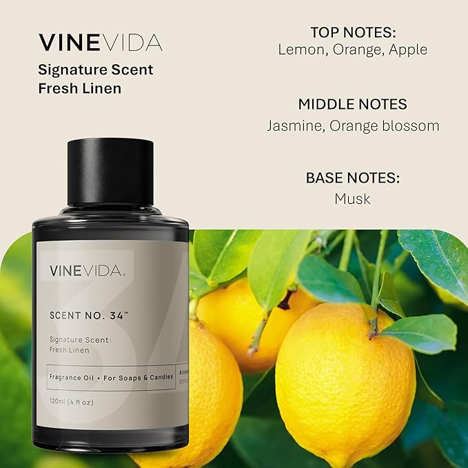 VINEVIDA [4oz] Fresh Linen Fragrance Oil for Candle Making and Soap Making - Premium Candle Scents for Soy Candles