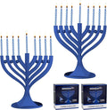 Zion Judaica Mini Blue Menorah with 44 Birthday Candles Small Travel Minorah with Chanukah Candles On-The-Go Hanukkiah Menora Compact Hanukkah Candle Holder Menorahs Hanukkah Gift Multi Menorot 2 Pack