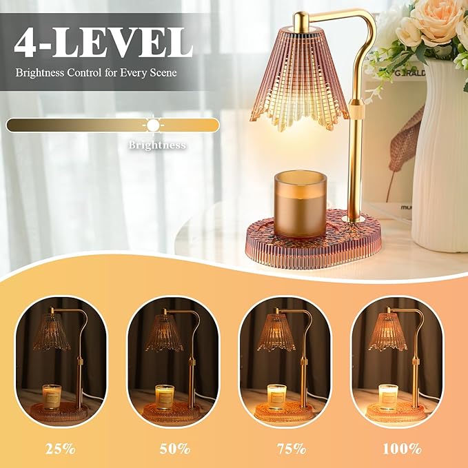 Candle Warmer Lamp with Timer & Dimmable 4-Level Brightness - Adjustable Height,for New Home Bedroom, Gifts for Women (Brown)