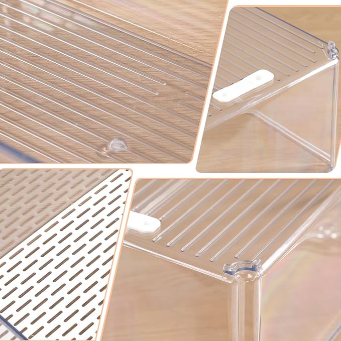 Plastic Fridge Organizer,Clear Storage Containers for Fridge Stackable Organizer Bins Square Food Storage Box Keep Fresh for Vegetable,Food,Fruits (10 PACK)