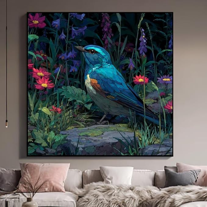 Paint by Numbers Kit for Adults Bird Paint by Numbers Flower DIY Crafts for Adults Canvas Paintings Kits, Hobbies for Women Art With Accessories for Home Wall Decor 16x16 inch Without Frame 8-91K4