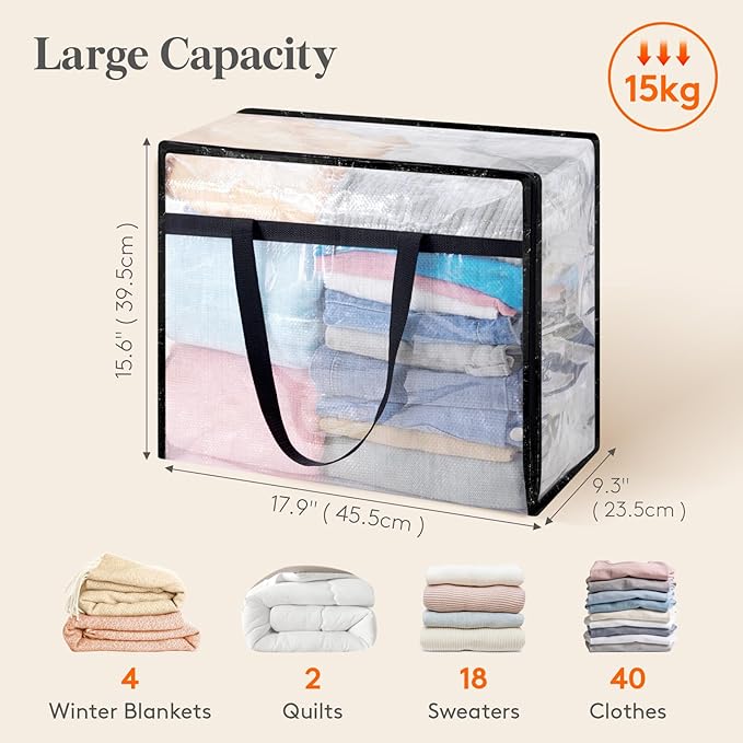 Lifewit 2 Pack Clear Blanket Storage Bags, Foldable Plastic Clothes Organizer with Zipper, Closet Organization Containers and Moving Bag for Comforter, Bedding, Duvet, 40L