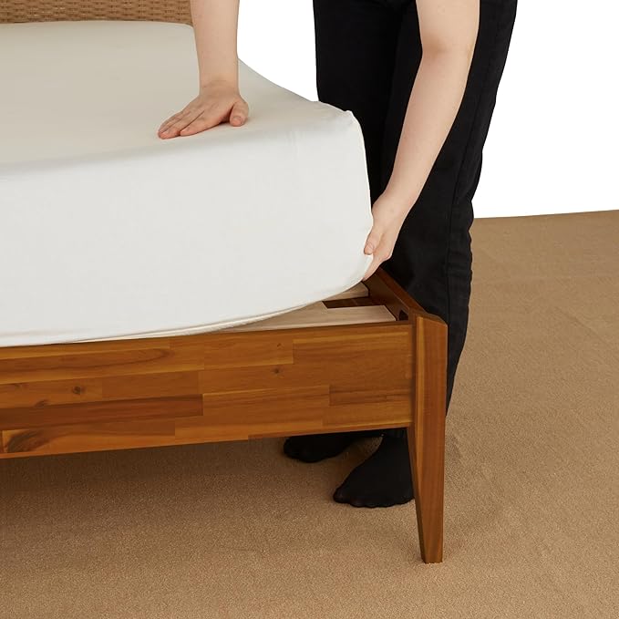 Bme Selina King Size Bed Frame, Handwoven Paper Cord Headboard, US Patent Pending Design, Mid-Century Modern, Solid Acacia Wood, No Box Spring Needed, Supports up to 800 lbs, Easy Assembly, Caramel