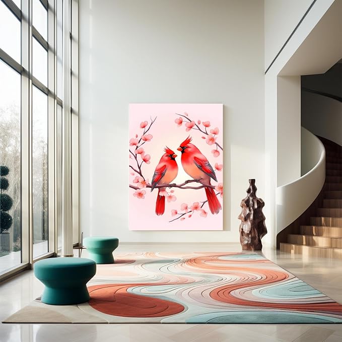 GUAIEUW Wreath of Red Birds in Love Diamond Painting Kit for Adults, Full Round Diamond Cardinal Bird 5D Diamond Painting DIY Art Crafts for Winter Home Wall Decor Holiday Gift 16x20 Inch