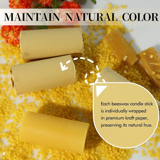 Beeswax Pillar Candles 4 Packs,100% Bees Wax Candles for Home-140 Hours Long Burning for Emergency, Natural Beeswax Candle Bulk for Relax, Pure,Smokeless & Dripless