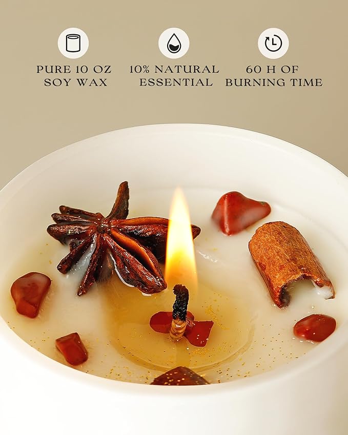 AOOVOO Apple Cinnamon Scented Candles for Women - Aromatherapy Candle with Crystals Inside, 10oz Soy Candles for Home Scented, Birthday Gifts Valentines Day Candle for Women Mom