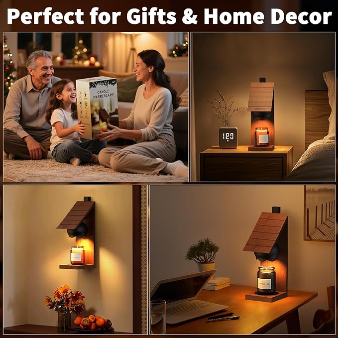 Wooden Candle Warmer Lamp - Rustic Cabin-Shaped Wax Melter with Vintage Farmhouse Charm, Wall-Mountable Flameless Candle Heater for Scented Wax, Decorative Night Light for Home, Bedroom，New home ﻿