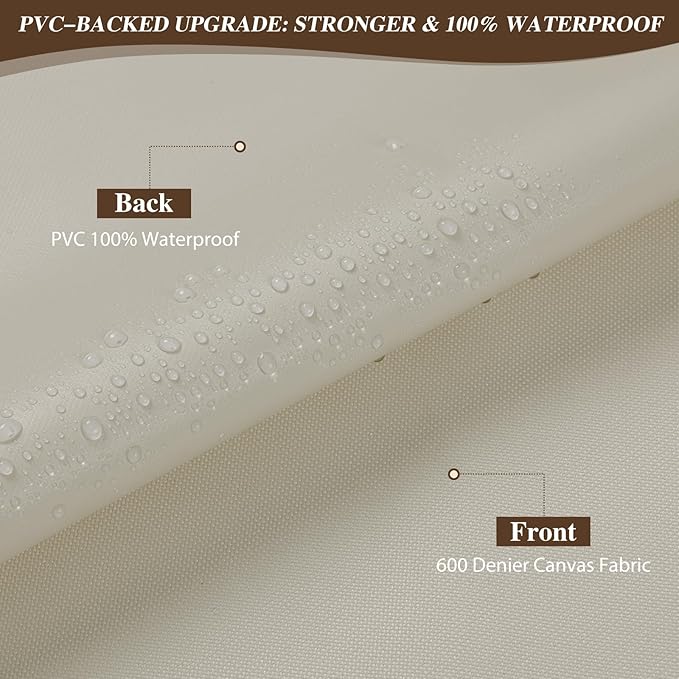 ANMINY 100% Waterproof Outdoor Fabric by The Yard, 58" W 600D Marine Canvas Fabric with PVC Backing, Ripstop Upholstery Material for Furniture Boat Covers Tent Awning, 1 Yard Beige