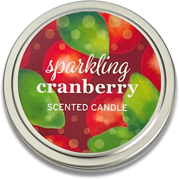 Greenwich Bay Hand-Poured Scented Candle in Decorative Tin – 4 oz/114 g Travel Candle with Lead-Free Wick, Vegetable Wax, Aromatherapy Gift, Single Wick – Made in USA (Sparkling Cranberry)