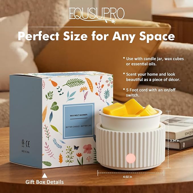 EQUSUPRO Wax Melt Warmer for Scented Wax -4-in-1 Electric Ceramic Candle Wax Warmer Fragrance Wax Burner Melter for Home Office Bedroom Gift & Decor (Elegant Vertical Stripes)