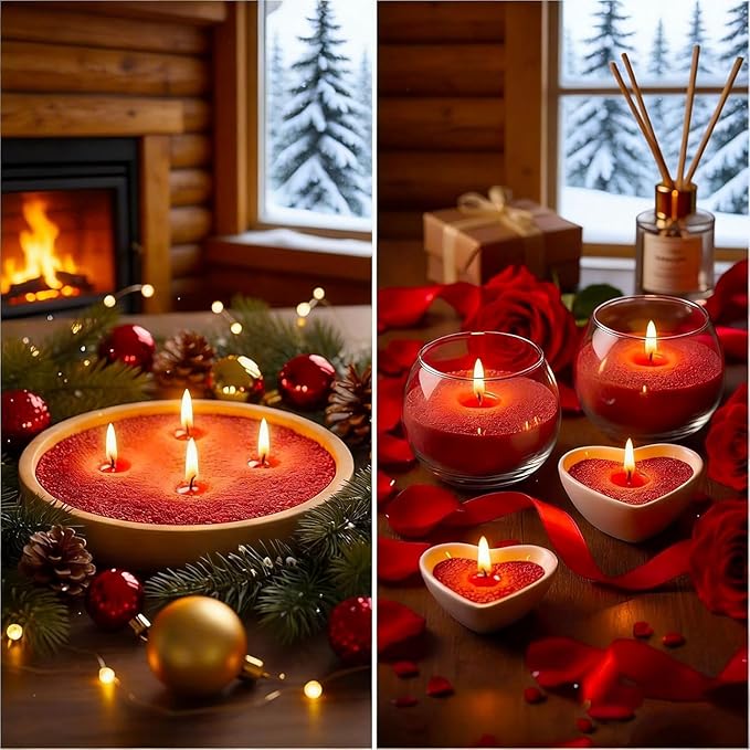 Scented Candle Sand with Wicks 1.1LB Dark Red Pearled Candle Beads Sand Candles Refillable Candle Wax Non-Toxic Natural Customized for DIY Candle Making, Home Decoration Wedding Party (Scented Rosa)